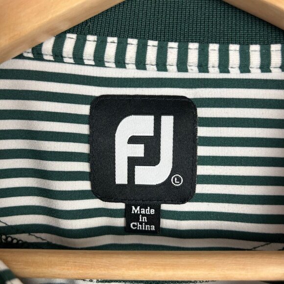 FootJoy Striped Golf Polo Shirt Collared Men's Large Green White Performance - Picture 4 of 5